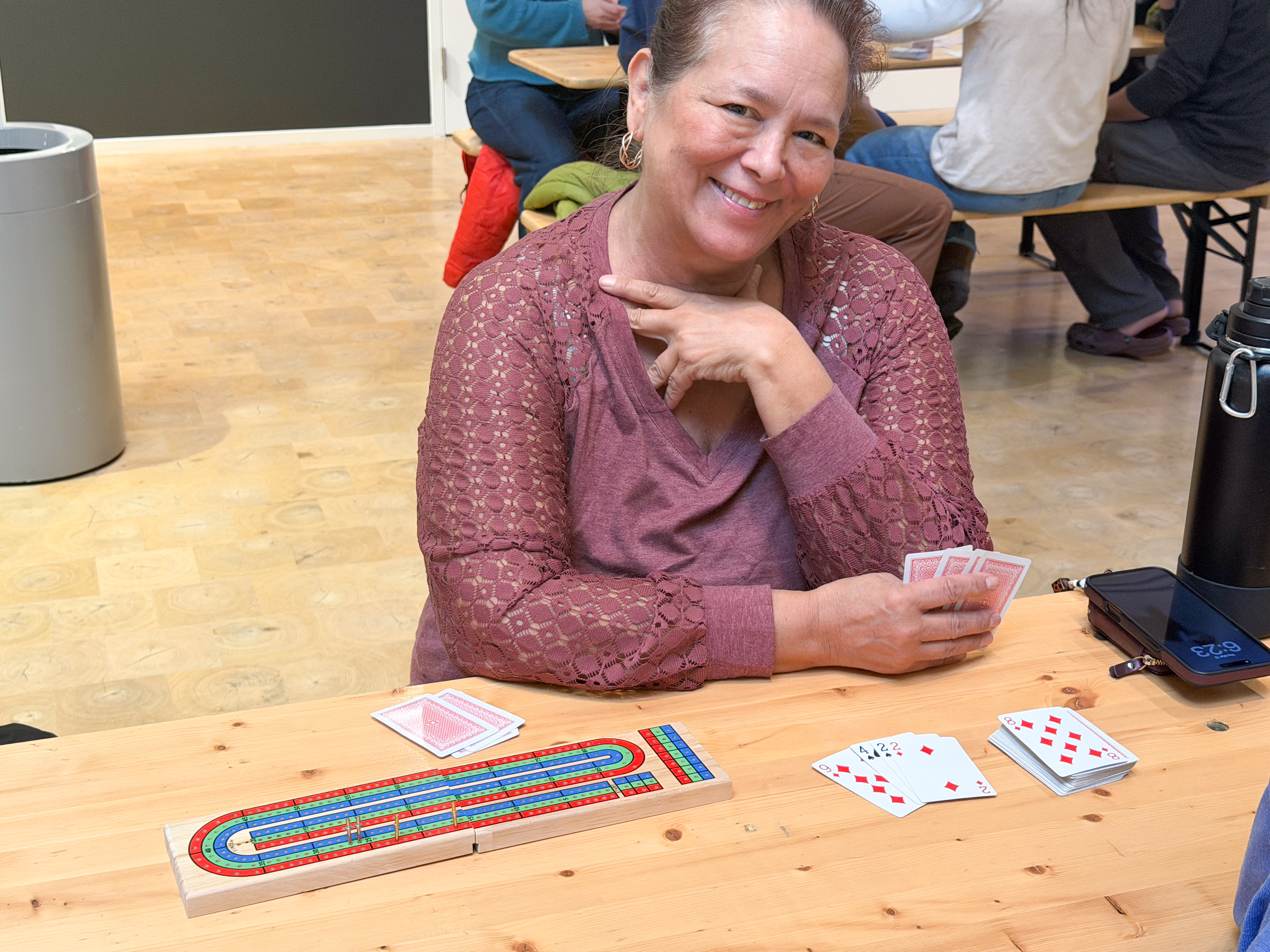 Dawn, an avid cribbage player, poses for the camera