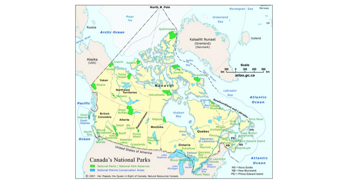 Figure 2. Natural Resources Canada. 2007. “Canada’s National Parks.” Atlas of Canada, 6th Edition, 2007.