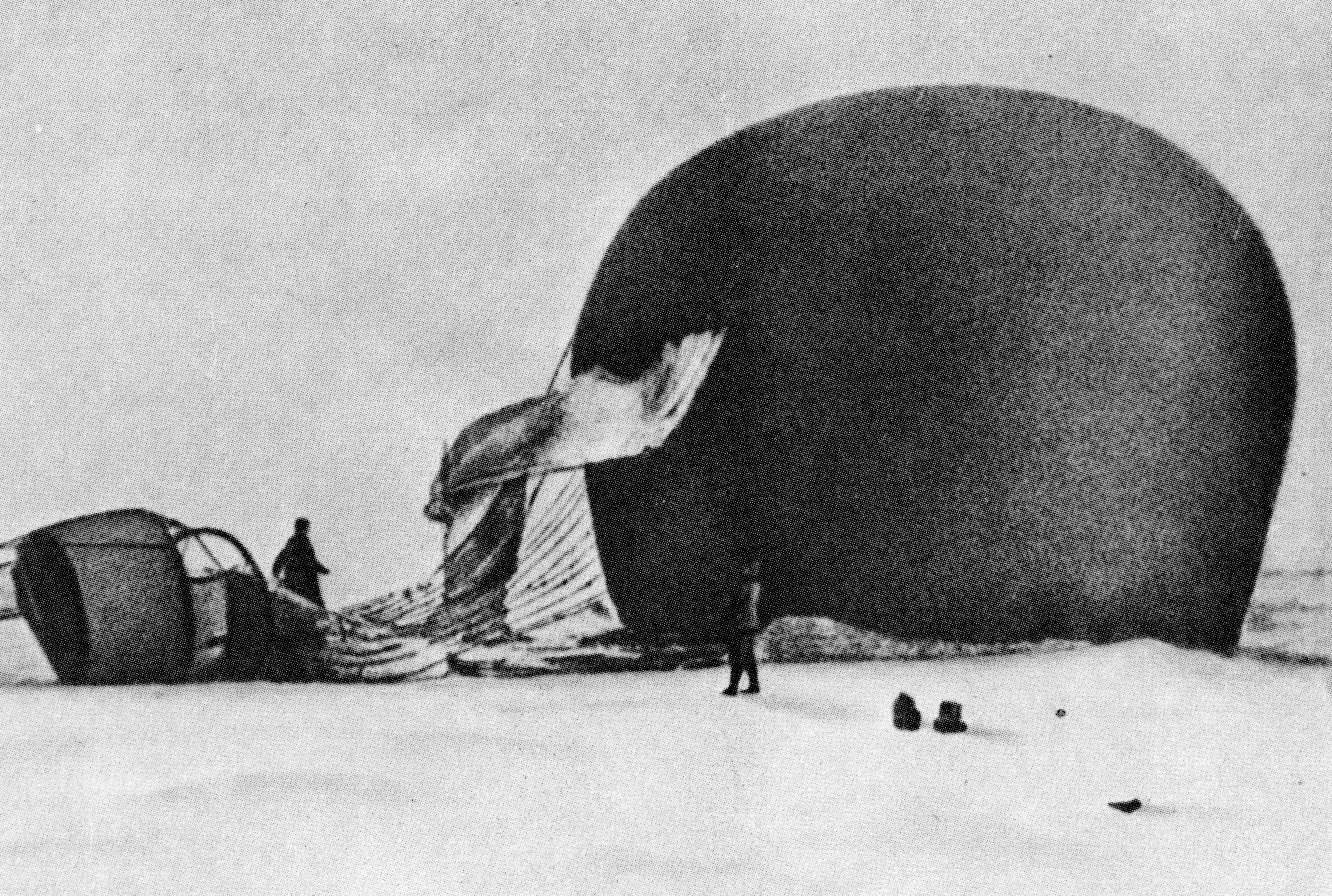 Andrée's balloon after its descent onto pack ice [Photograph]. (1897)