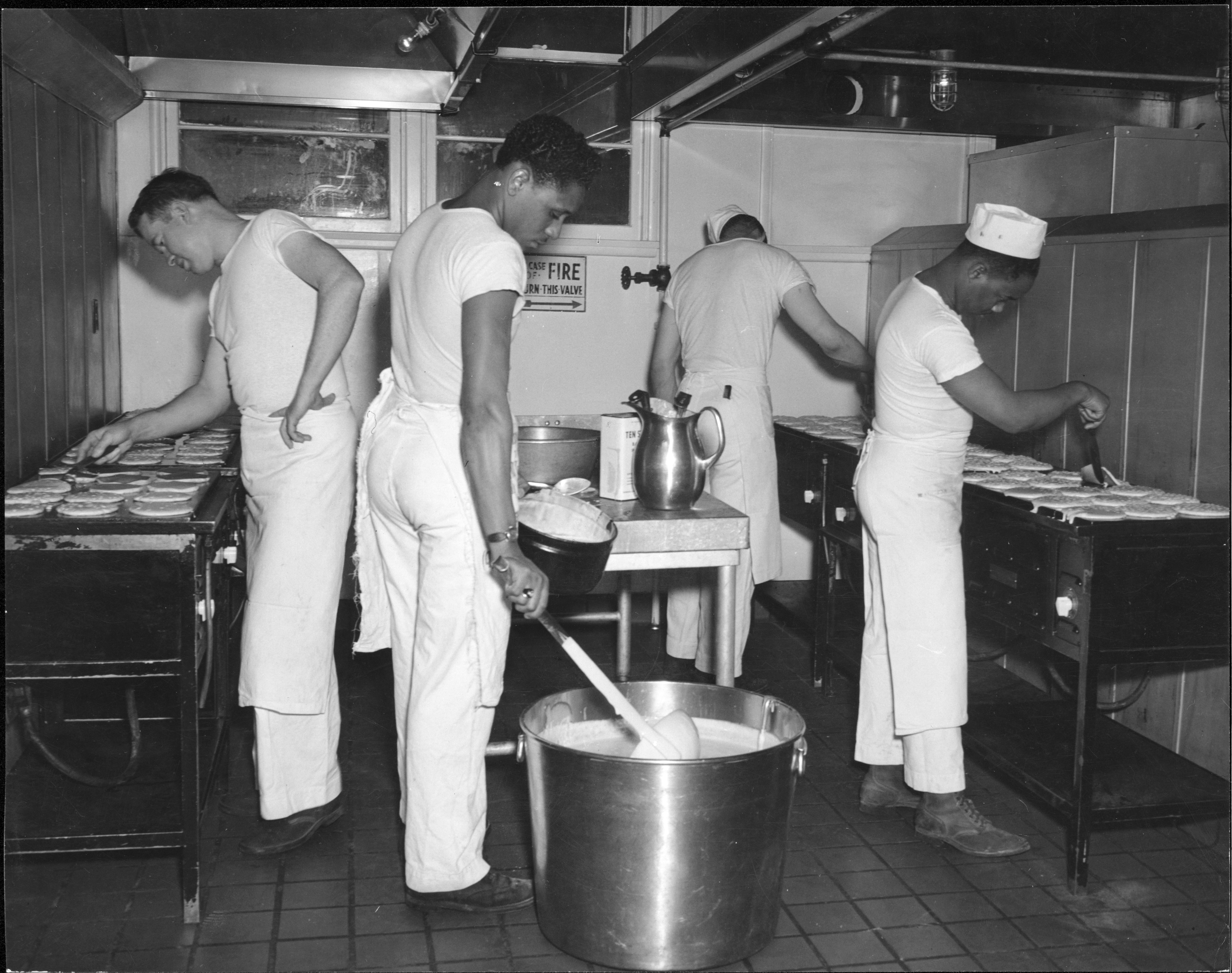 Soldiers baking and pancake serving, Dutch Harbor, c. 1942-1945