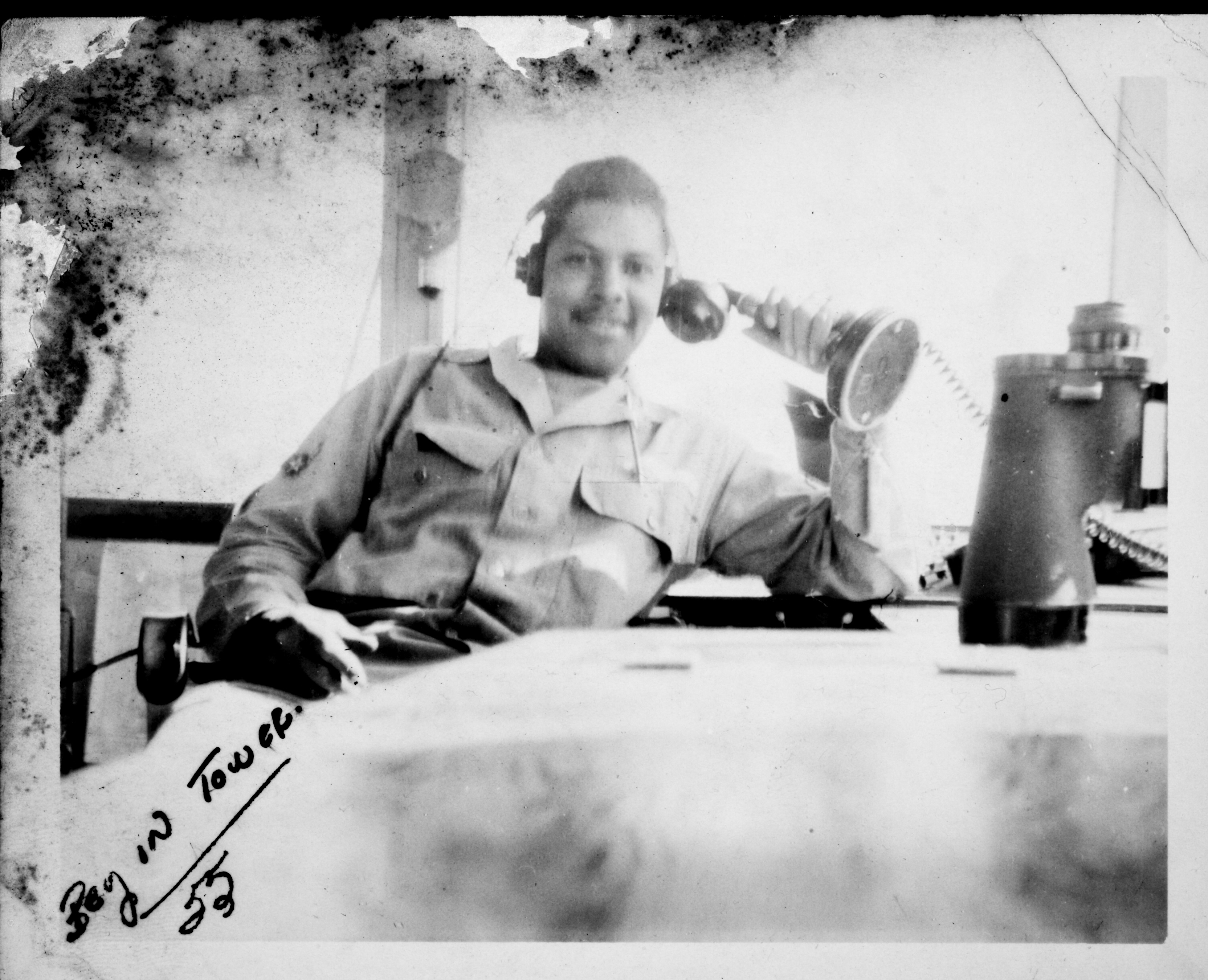 Soldier in tower, Galena, Alaska, 1955