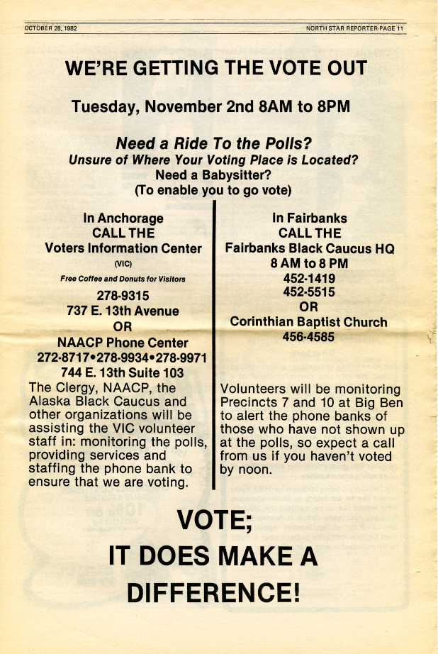Voting advertisement from the North Star Reporter, 1982