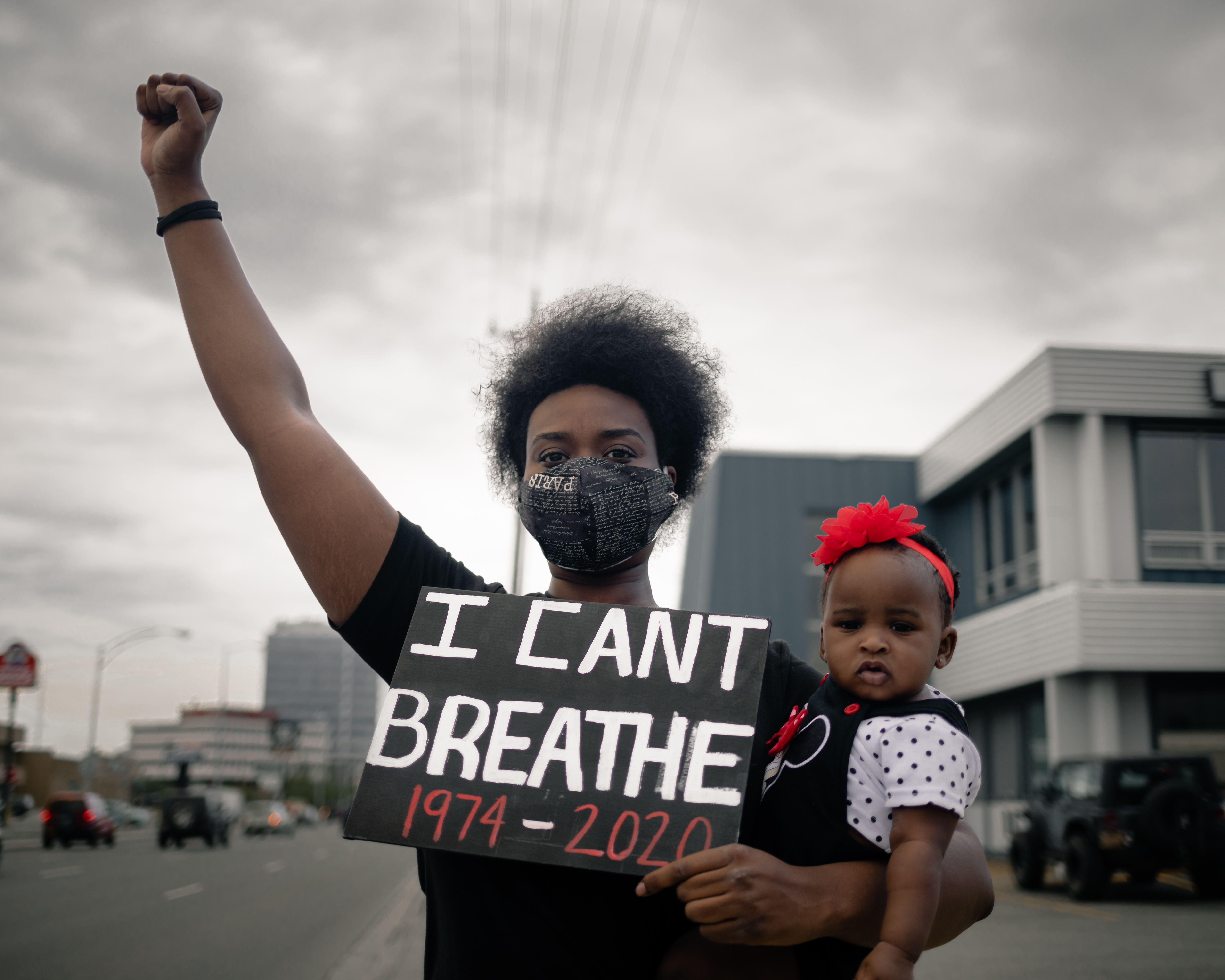 A mother and her child at the “I Can’t Breathe” rally protesting the murder of George Floyd at the Midtown Mall, Anchorage, 2020