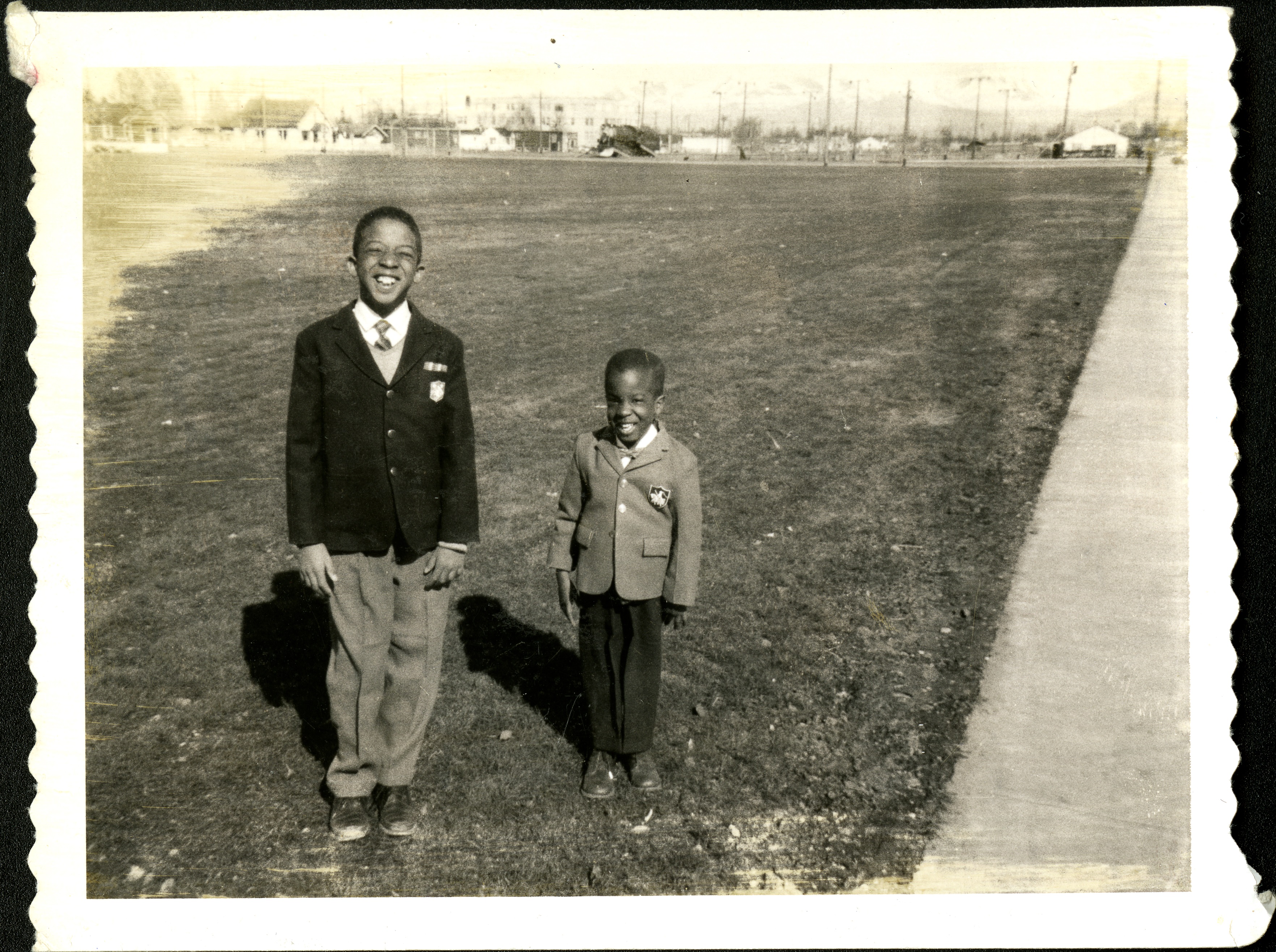 Ten-year-old Greg and five-year-old Sheldon Fleming dressed for church, Anchorage, 1963